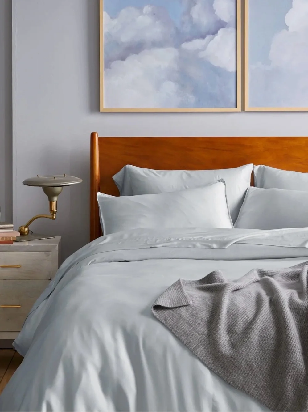 NWT Quince Bamboo 3 Piece Duvet Cover Set, Full/Queen (Mist)